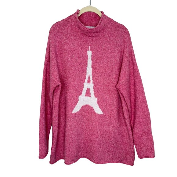 Cupcakes and Cashmere Pink Eiffel Tower Knit Sweater, XL - Picture 1 of 9